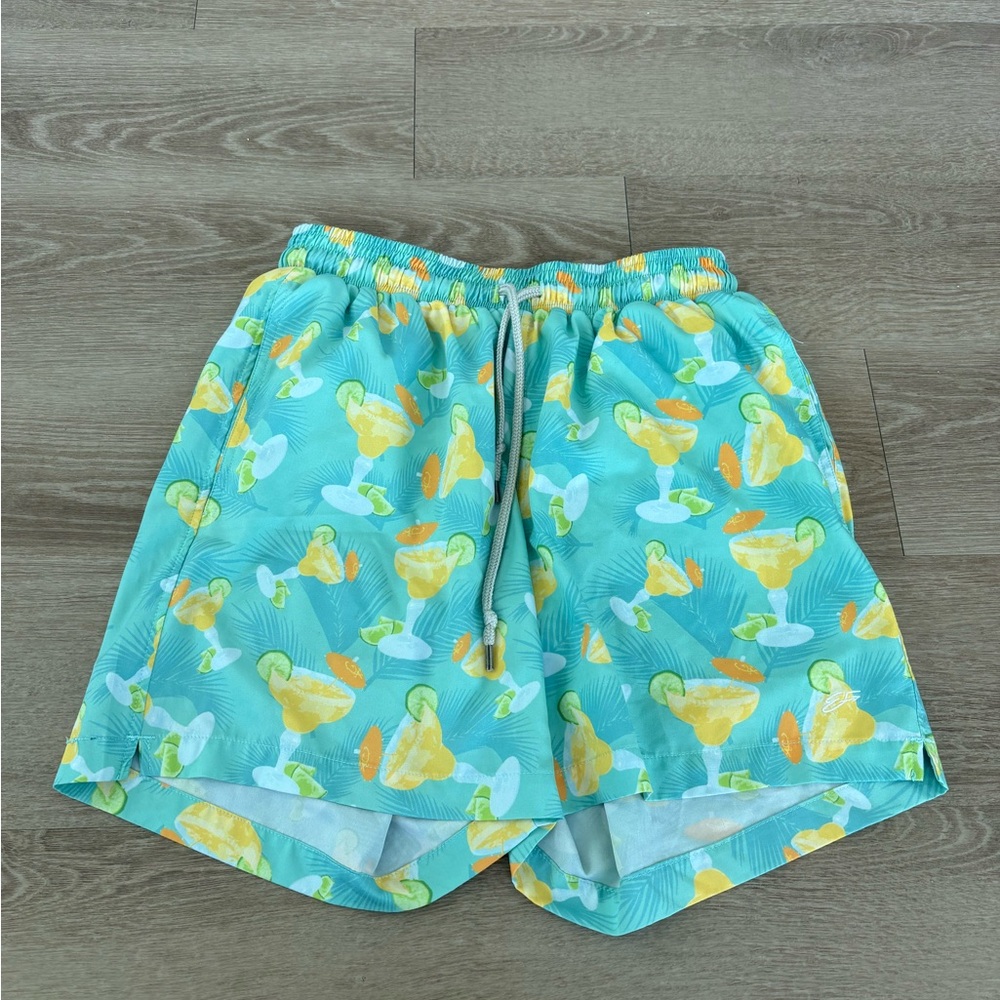 Teal and Yellow Cocktail Print Men's Swim Shorts